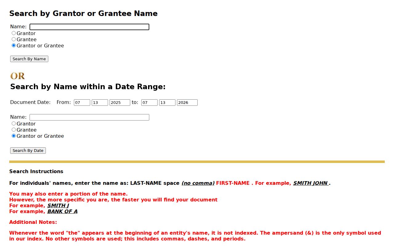 Wasco people search grantor and grantee name fields