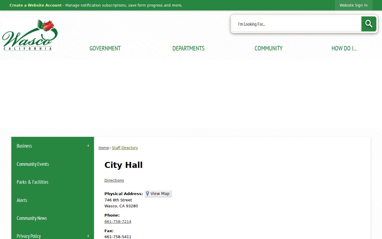 Wasco people directories City Hall staff entry