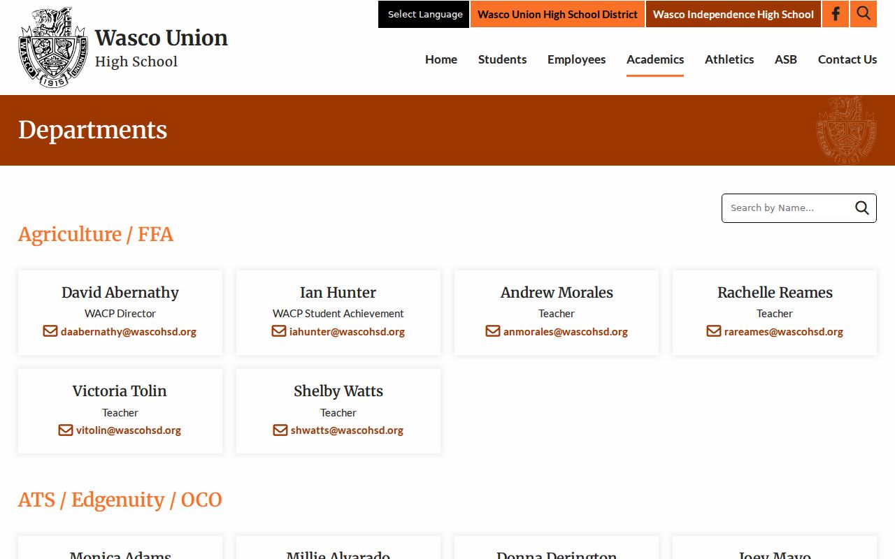 Wasco people directories high school department listing