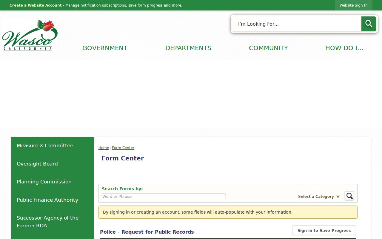 Wasco police records request form