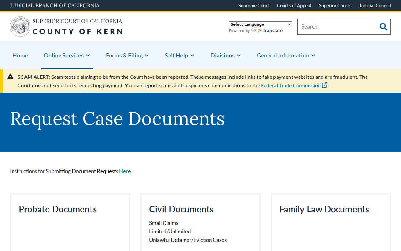 Wasco court records document request page